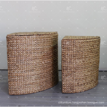 European Style Water Hyacinth Laundry Basket Wicker Furniture - Set of 2